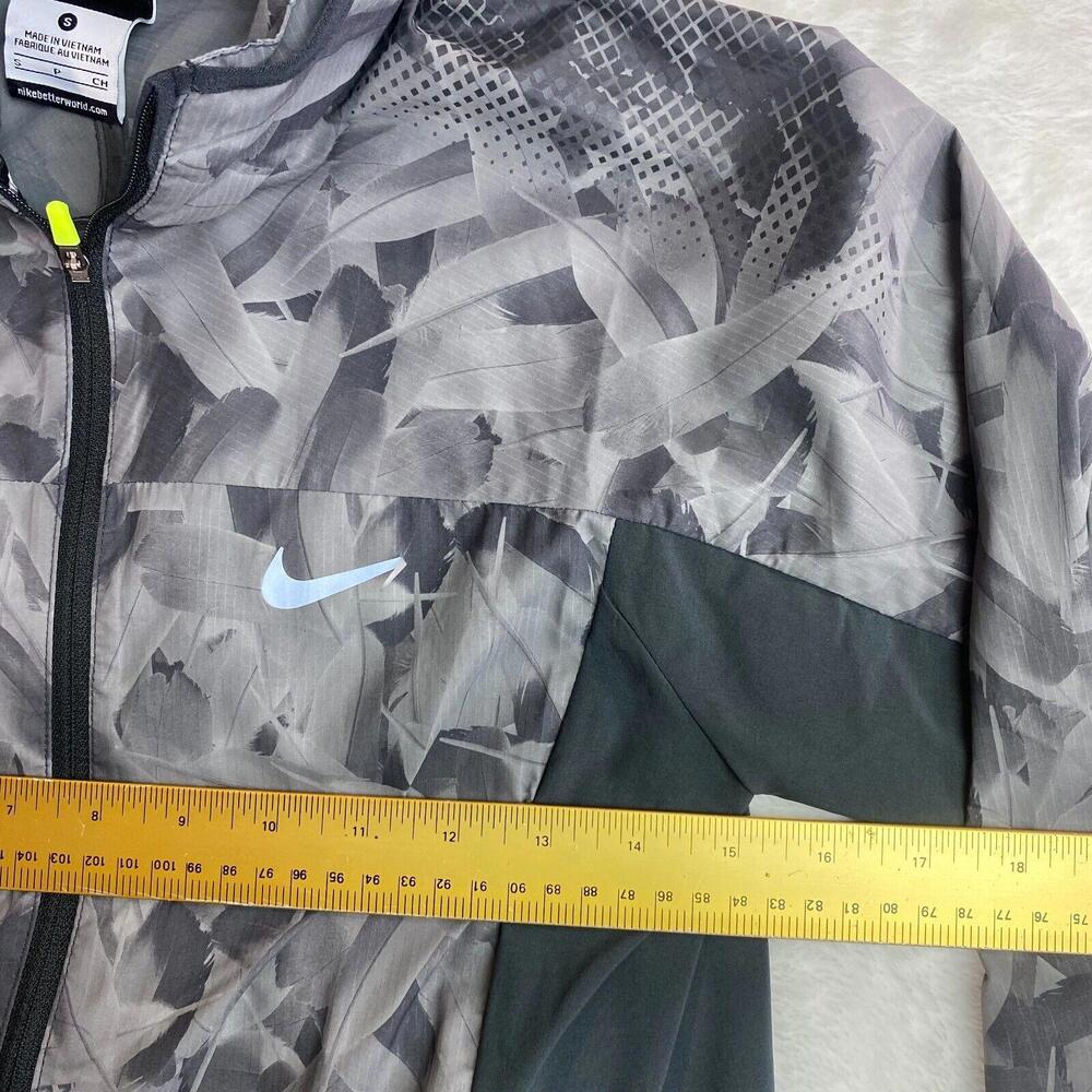 Nike Womens Feather Print Zip Up Lightweight Windbreaker Jacket Size Small Gray - Picture 3 of 5